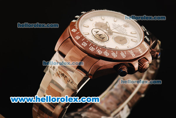 Rolex Daytona II Chronograph Swiss Valjoux 7750 Automatic Movement Brown PVD Case with White Dial and Brown PVD Strap - Click Image to Close